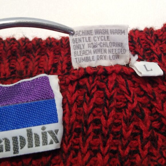 Sweater Graphix Large Men Pullover Sweater Warm Knitted Thick Casual Red Blk VTG - Picture 6 of 6